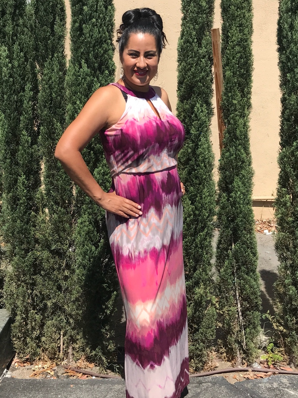 London Times Pink and Magenta Halter Maxi Dress